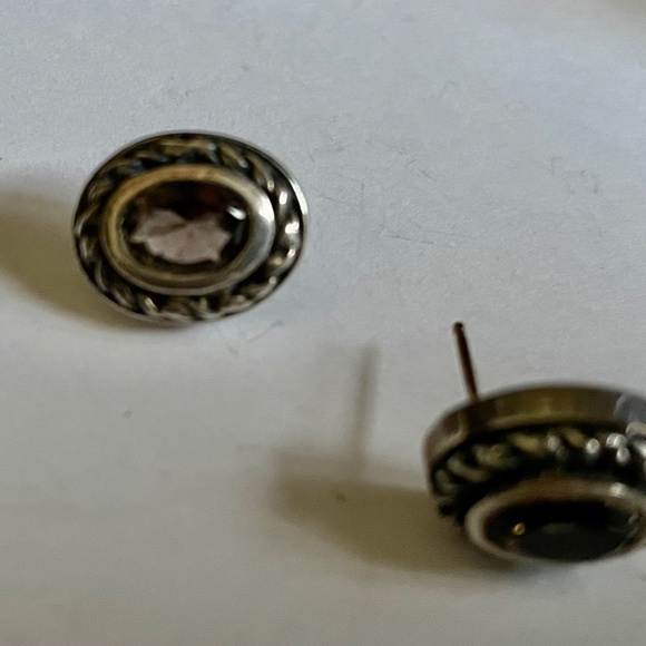 MJS sterling silver stud earrings smokey topaz rope surround design - Picture 8 of 14